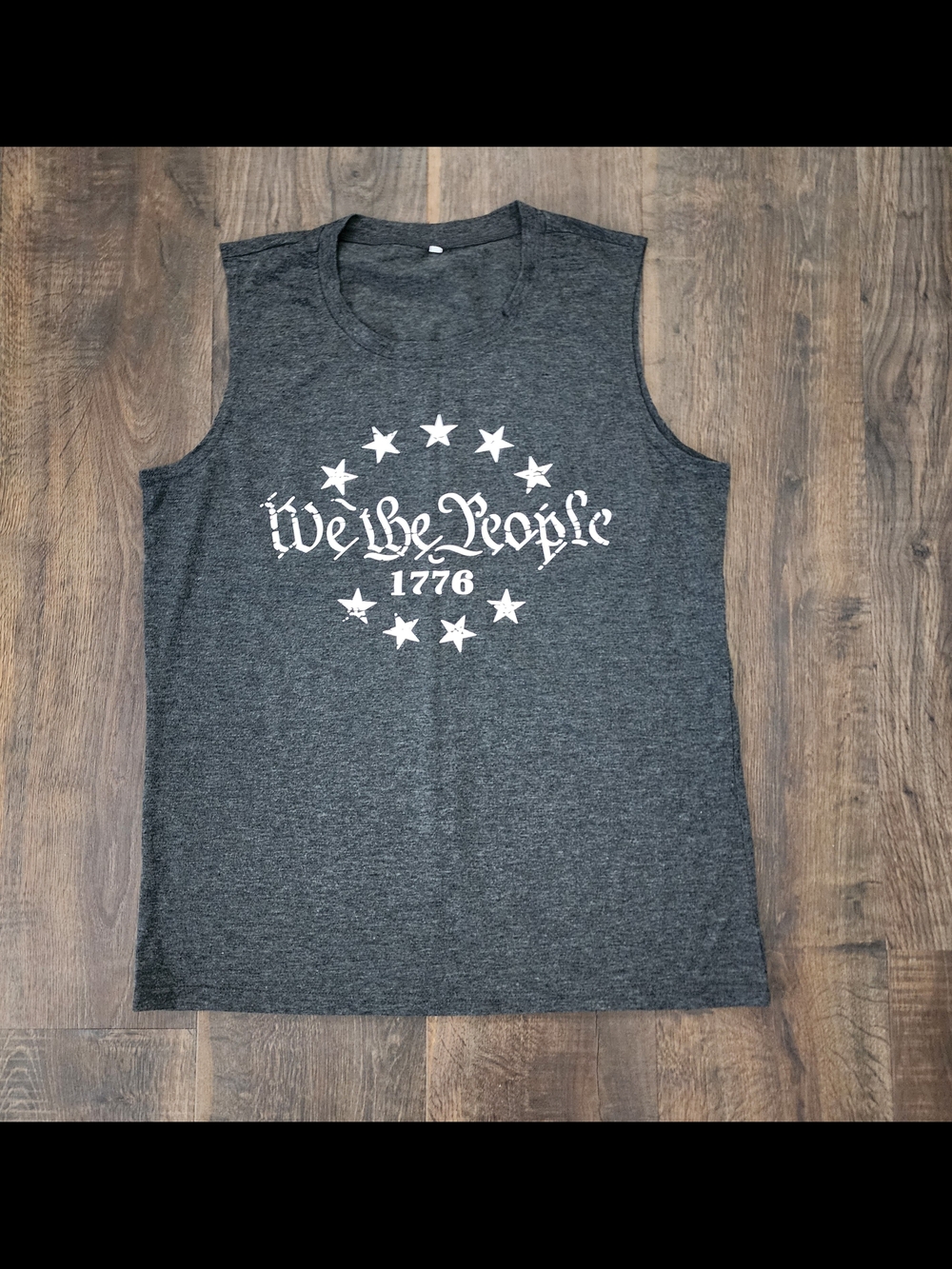 Sleeveless 'We the People 1776' Muscle Tee - Dark Gray